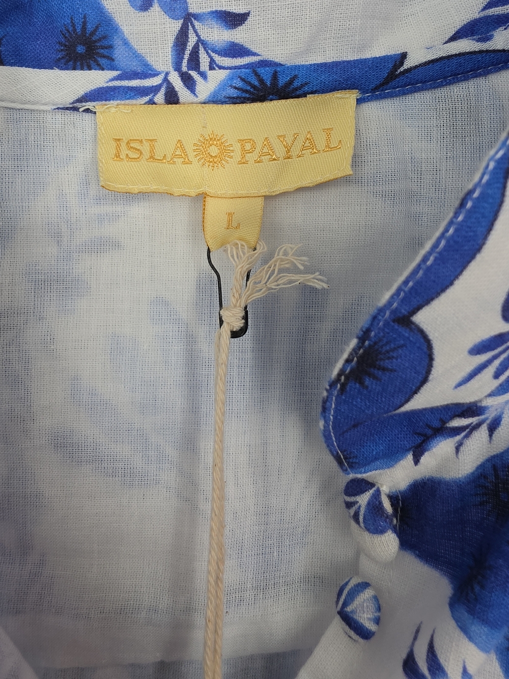 NWT IslaPayal Como Blue Cotton Monkey Print Tunic Dress L Resort Caftan Coastal - Picture 7 of 15
